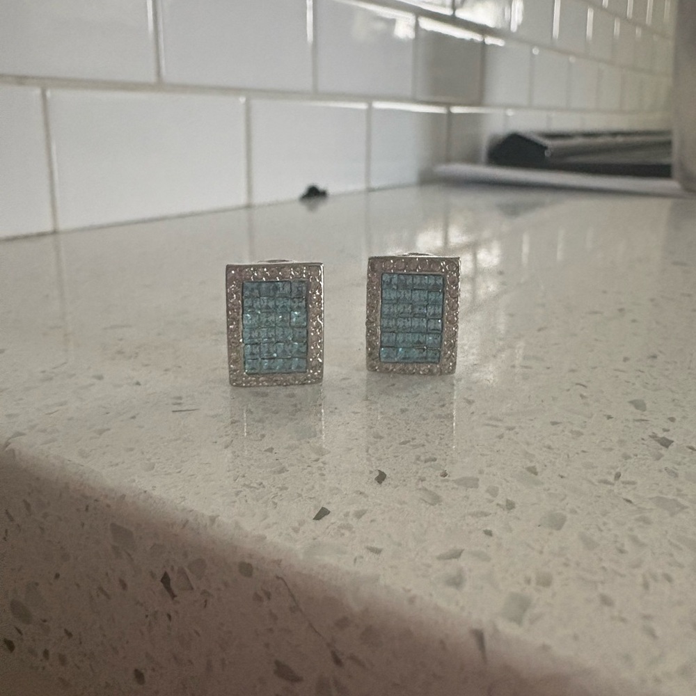 Elegant Silver and Blue Stud Clip On Earrings